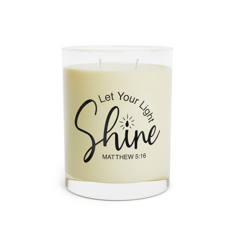 Let Your Light Shine Matthew 5:16 - Scented Candle - Full Glass, Custom Printed Glass - Original Design White Glass - Gift Ideas