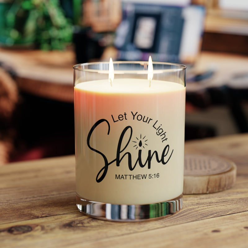 Let Your Light Shine Matthew 5:16 - Scented Candle - Full Glass, Custom Printed Glass - Original Design White Glass - Gift Ideas