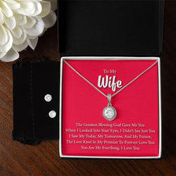Eternal Hope Necklace and Cubic Zirconia Earring Set  Wife necklace, wife gift, wife birthday gift, wife jewellery, wife anniversary gift, gift for wife, wife message card necklace