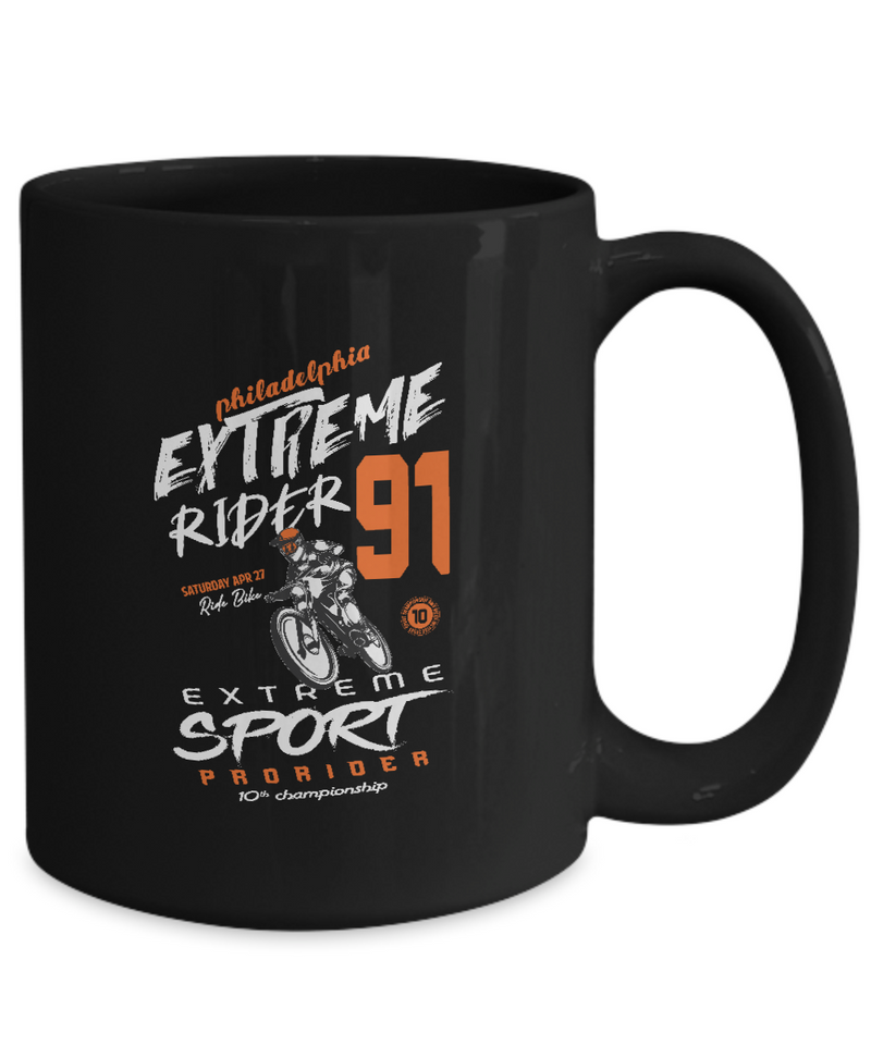 Extreme Rider 91, Mug Present For Bicycle Riders, Funny Gift For Cyclist  |  Black Cool  Bicycle Coffee Mug