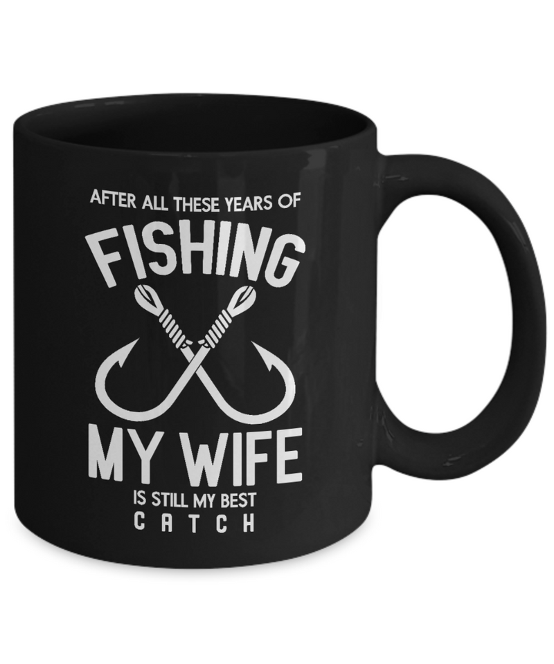 Fishing My Wife Black Mug
