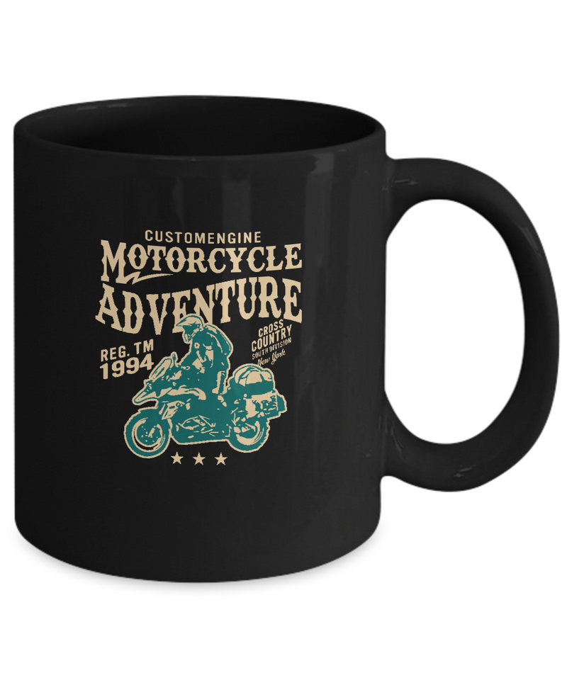 Black Coffee Mug Tea Chocolate Custom Engine Motorcycle Adventure Cross Country Bike Lovers Uncle Friends Hobby Presents Gifts |  Black  Cool Coffee Mug