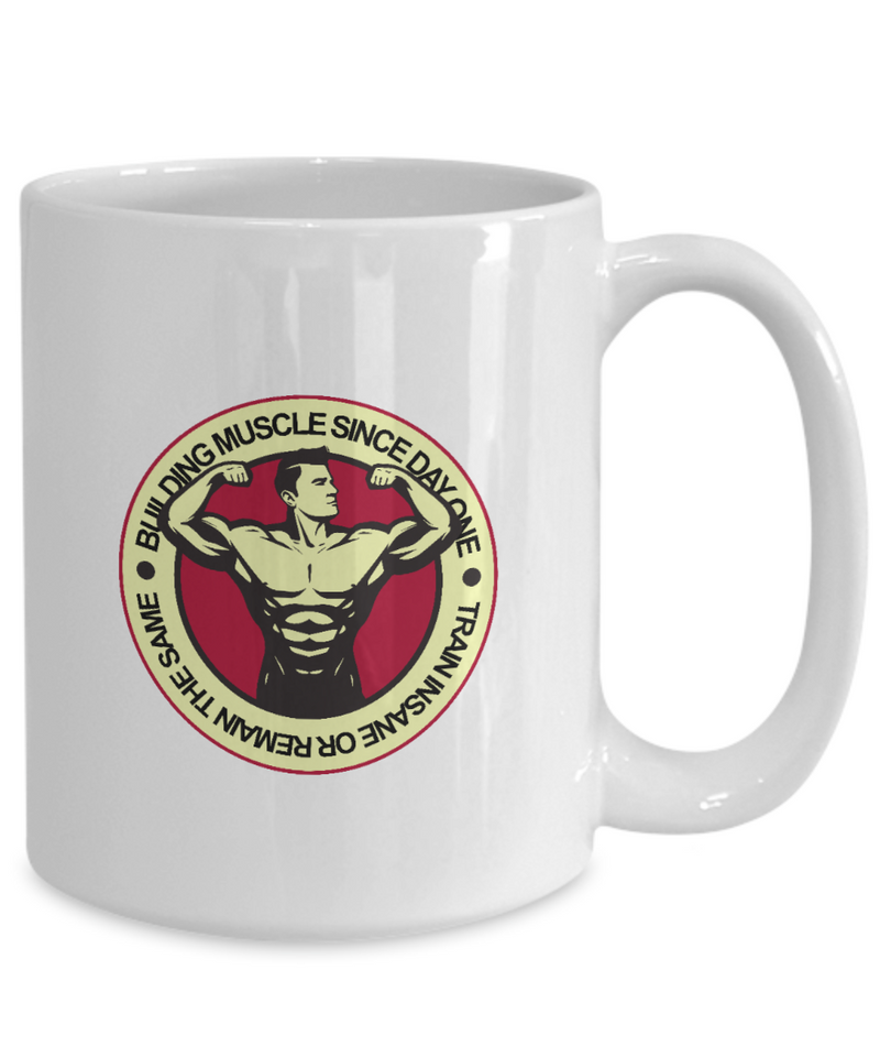 Fitness Themed Mug - Building Muscle Since Day One Mug - Health And Fitness Mug - Mug For Fitness Trainer