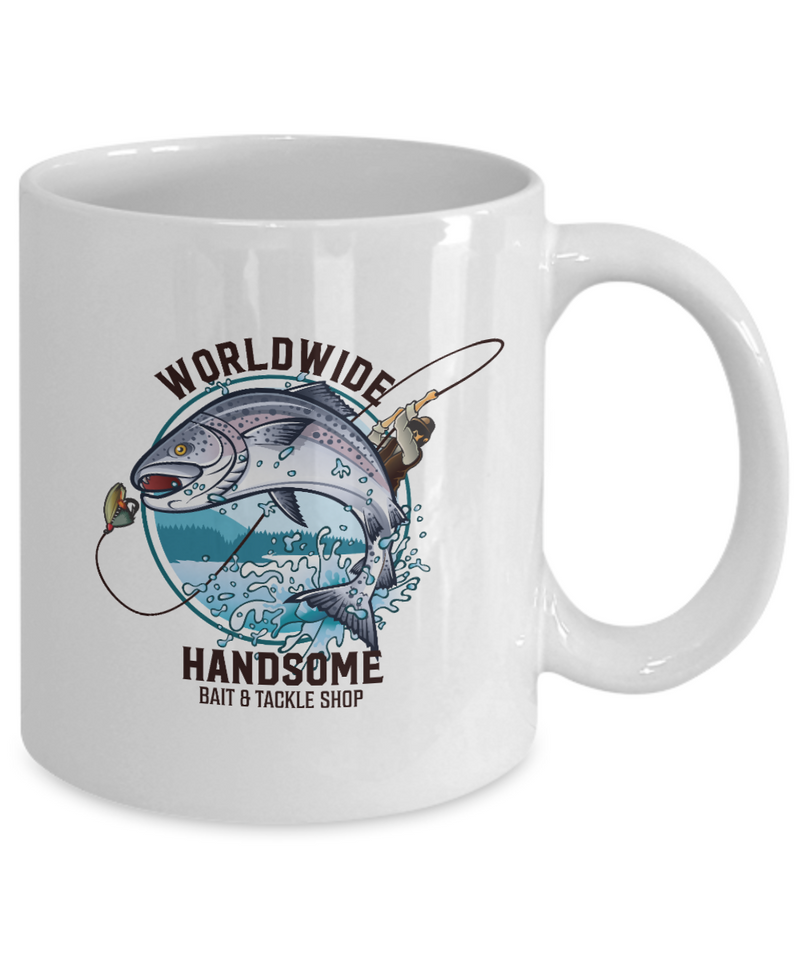 White Tea Coffee Chocolate Mug World Wide Handsome Bait & Tackle Shop Fishing Lover Dad Uncle Friends Vacation Presents Gifts