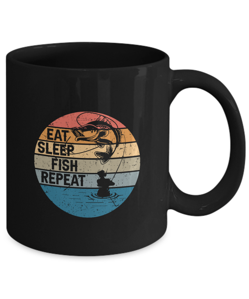 Eat Sleep Fish Repeat Black Mug