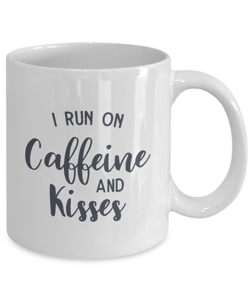 I run on caffeine and kisses | Unique Design Stay Cool Coffee Mug | White Cool Coffee Mug