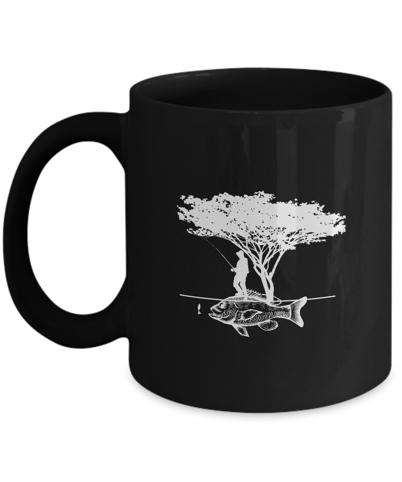 Black Coffee Mug Tea Chocolate Fishing Under the Tree  Pet Lovers Memorial Presents Gifts|  Black Cool Coffee Mug