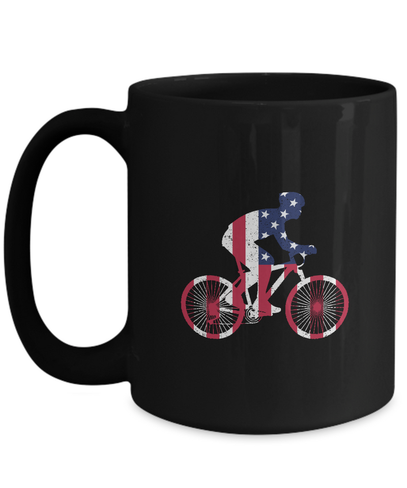 American Cyclist  , Bicycle Cycling Coffee Mug, Cyclist Coffee Mug,  |  Black Cool  Bicycle Coffee Mug