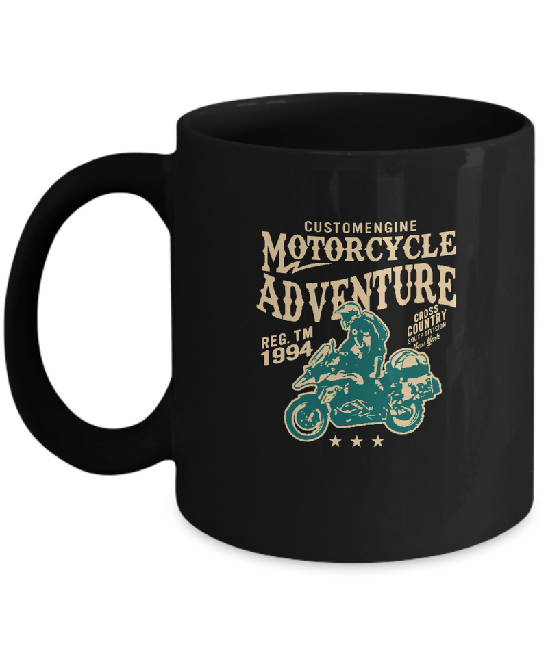 Black Coffee Mug Tea Chocolate Custom Engine Motorcycle Adventure Cross Country Bike Lovers Uncle Friends Hobby Presents Gifts |  Black  Cool Coffee Mug