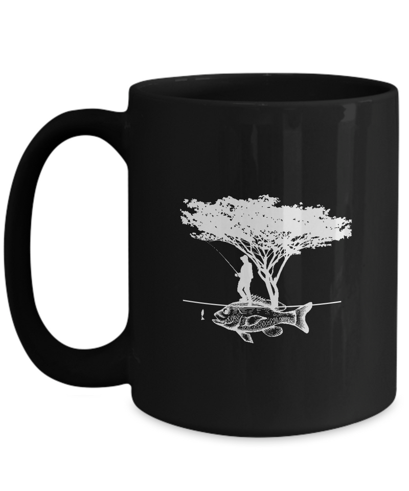 Black Coffee Mug Tea Chocolate Fishing Under the Tree  Pet Lovers Memorial Presents Gifts|  Black Cool Coffee Mug