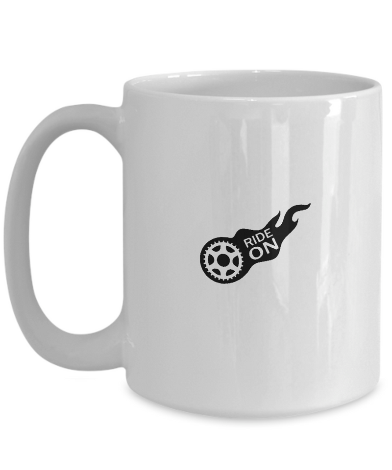 Ride On , Bicycle Cycling Coffee Mug, Cyclist Coffee Mug, Mug Present For Bicycle Riders, Funny Gift For Cyclist  |  White Cool  Bicycle Coffee Mug