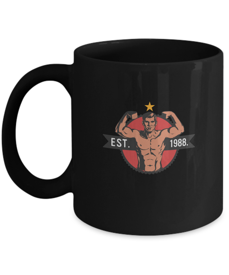 Est 1988 Coffee Mug - Gym Buddy Mug - Ceramic Mug - Gift for Body Building Partner - White\ Black Ceramic Mug