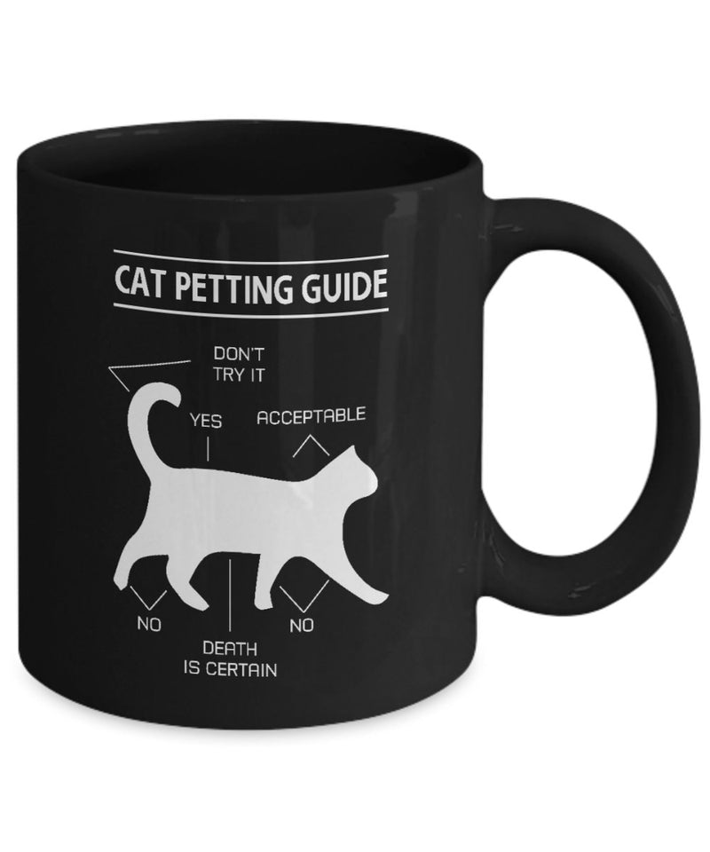 Cat Petting Guide Black Coffee Funny Cat Mug | Cat Petting Guide Cat Parent Quotes Coffee Mug 11oz | Cat Petting Guide Ceramic Coffee Mug