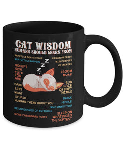 Cat Wisdom Black Mug | High-Quality Cat Wisdom Coffee Mug Ceramic Tea Cup 15 Oz | Unique Design Sleeping Cat Wisdom Mug Gifts for Birthday