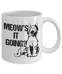 Meow's It Going White Mugs Cute Cat Coffee Cup | Funny Cat Meows It Going 11oz White Coffee Mugs | Cat Coffee Mug Meow's White Mug Ceramic