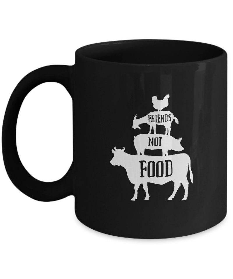 Friends Not Food Coffee Mug - Animal Lover Mug - Gift for Vegan Friend - Save Animals - black Color Printed Mug