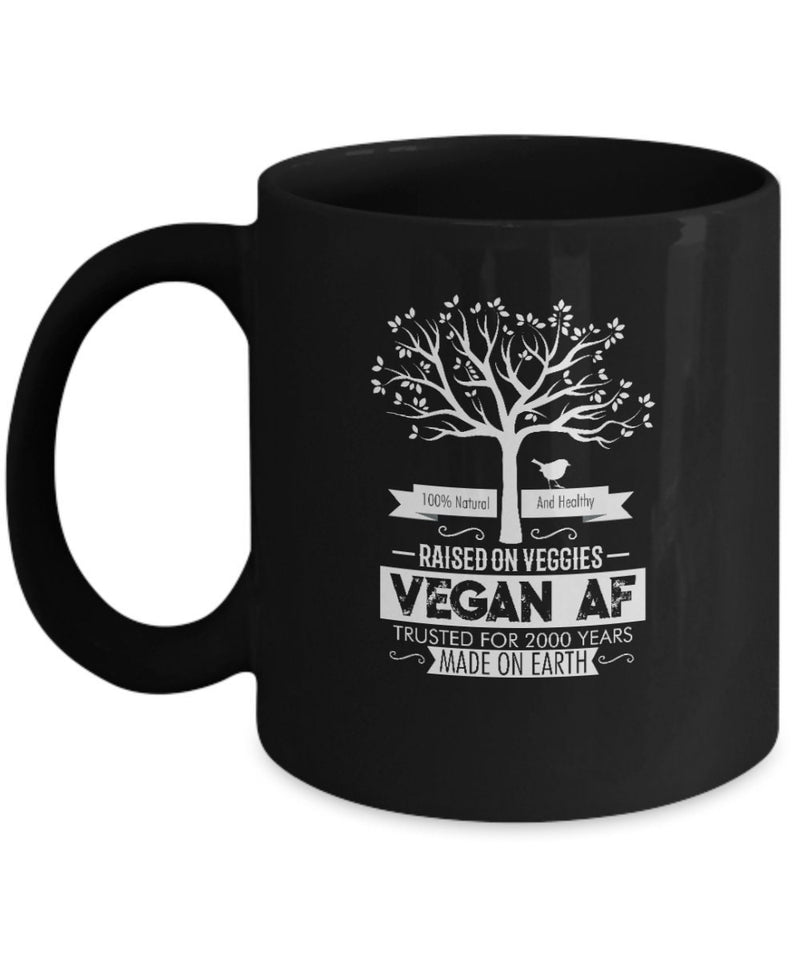 Raised ON Veggies Coffee Mug - Black Mug for Vegan Friend - Veganism Tea Cup