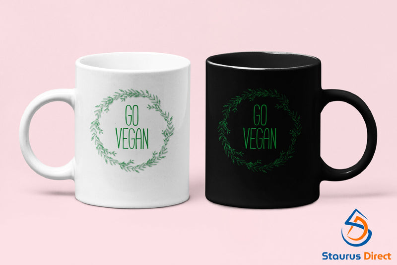 Go Vegan Coffee Mug - White and Black Vegetarian Mug -  Travel Mug Vegan - Gift For Vegan - Birthday Vegan Gift - Gift for Vegetarian