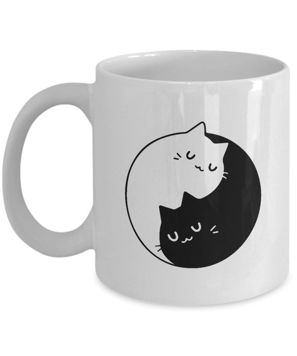 Ying Yang Cat White Mug Romantic Gift Him | Novelty Birthday Christmas Anniversary Gifts Ying Yang Cat White Mug | Black White Cute Cat Mug
