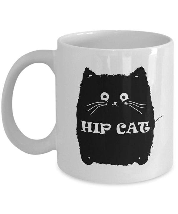 Hip Cat White Mug Cat Ceramic Coffee Mug | High-Quality Black Cat Coffee Cup Gift for Women and Girls | Hip Cat Eye-Catchy 11oz Ceramic Mug