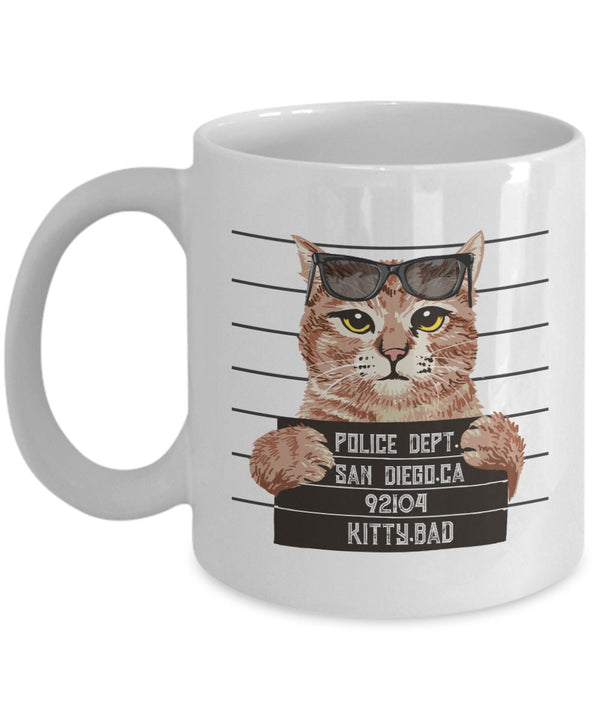 Cat Police Department White Mug 92104 Kitties Bad | Police Department White Ceramic Coffee Mug San Diego.ca | Coffee Mug Police Department