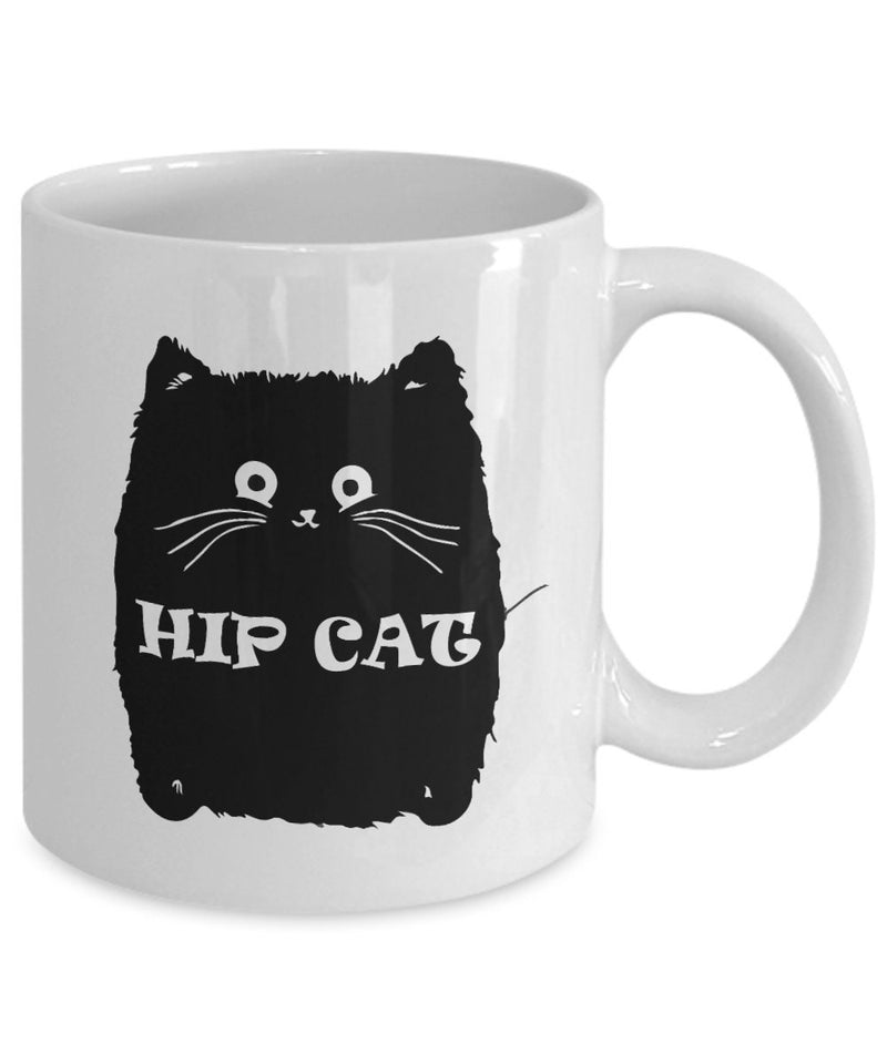 Hip Cat White Mug Cat Ceramic Coffee Mug | High-Quality Black Cat Coffee Cup Gift for Women and Girls | Hip Cat Eye-Catchy 11oz Ceramic Mug