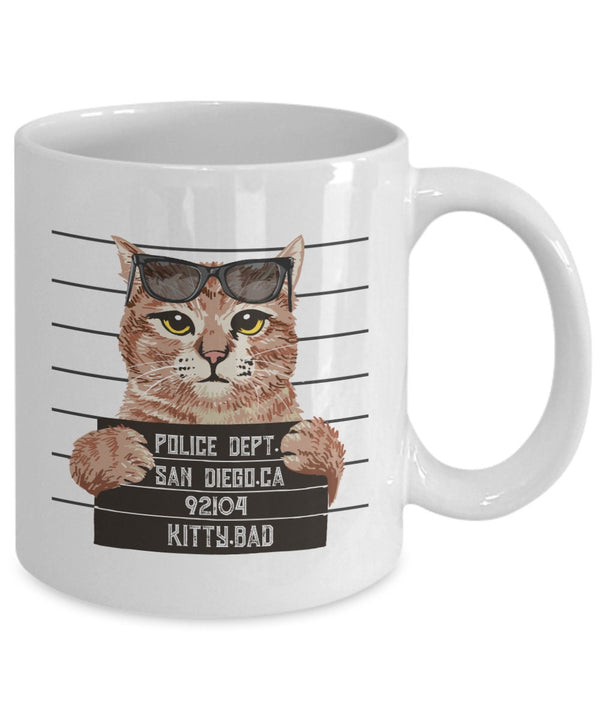 Cat Police Department White Mug 92104 Kitties Bad | Police Department White Ceramic Coffee Mug San Diego.ca | Coffee Mug Police Department