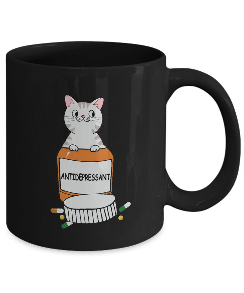 Cute Cat Kitten Antidepressant Funny Coffee Mug | Antidepressant - Black Coffee Mug | the Best Antidepressant Funny Cat Black Coffee Mug