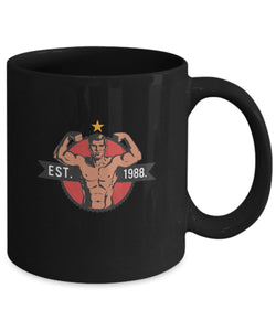 Est 1988 Coffee Mug - Gym Buddy Mug - CrossFit Mug - Gift for Body Building Partner - Black Ceramic Mug